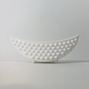 VTG White Fenton Hobnail Milk Glass 8" Crescent Moon Planter Pre Logo Petal Foot